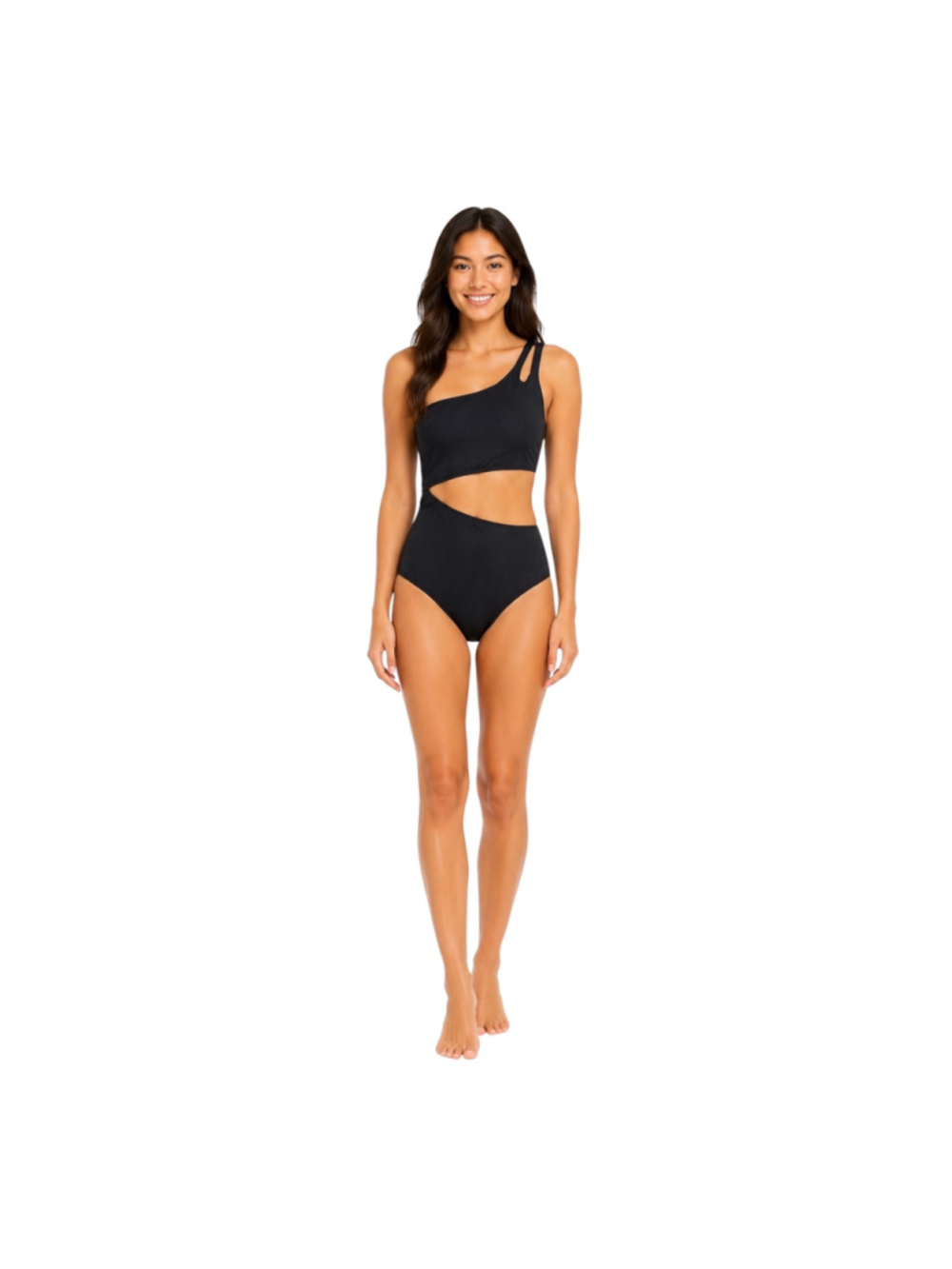 Yonique NWT Black Ribbed One-Shoulder Cutout One-Piece Swimsuit XS